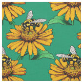 Bee on Sunflower Flower Pattern Design Green  Stoff (Nahaufnahme)