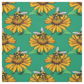 Bee on Sunflower Flower Pattern Design Green  Stoff (Muster)