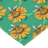 Bee on Sunflower Flower Pattern Design Green  Tischdecke (Schrägansicht)