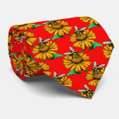 Bee on Sunflower Flower Pattern Design Red Krawatte