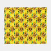Bee on Sunflower Flower Pattern Design Yellow  Fleecedecke (Vorderseite (Horizontal))