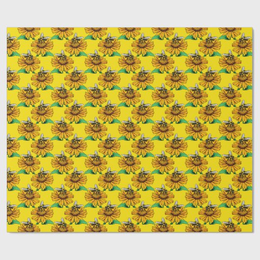 Bee on Sunflower Flower Pattern Design Yellow  Geschenkpapier (Flach)
