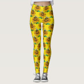 Bee on Sunflower Flower Pattern Design Yellow  Leggings (Vorderseite)