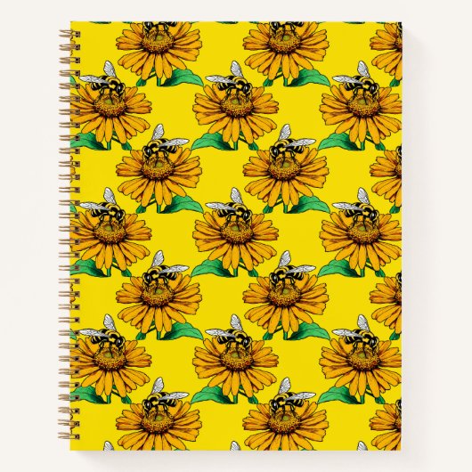 Bee on Sunflower Flower Pattern Design Yellow  Notizblock (Vorderseite)