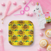 Bee on Sunflower Flower Pattern Design Yellow Pappteller (Party)