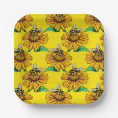 Bee on Sunflower Flower Pattern Design Yellow Pappteller (Vorderseite)