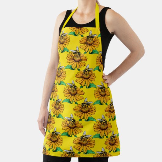 Bee on Sunflower Flower Pattern Design Yellow  Schürze