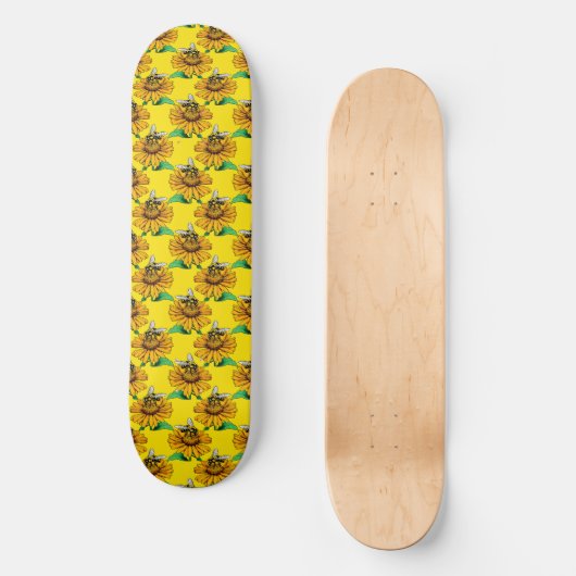 Bee on Sunflower Flower Pattern Design Yellow Skateboard (Vorderseite)
