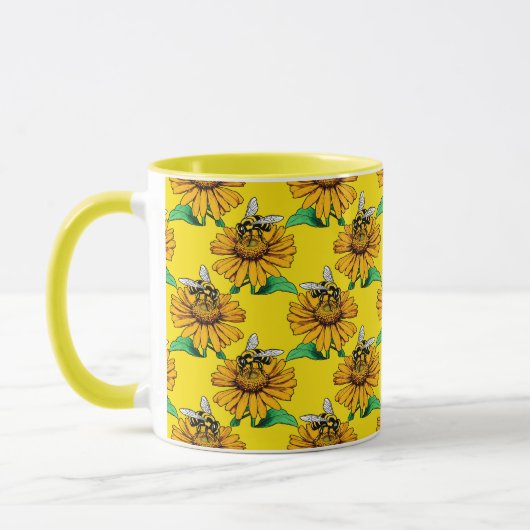 Bee on Sunflower Flower Pattern Design Yellow Tasse (Links)