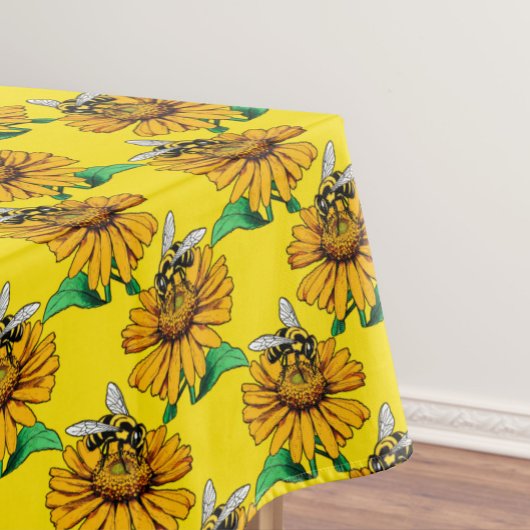 Bee on Sunflower Flower Pattern Design Yellow Tischdecke