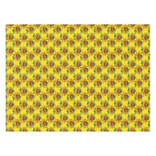 Bee on Sunflower Flower Pattern Design Yellow Tischdecke (Vorderseite (Horizontal))