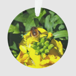 Bee on Yellow Flowers Ornament