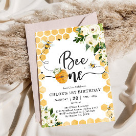 Bee One Honey Bee Floral 1st Birthday Invitation Einladung