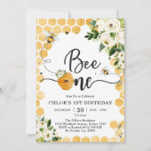 Bee One Honey Bee Floral 1st Birthday Invitation Einladung (Vorderseite)