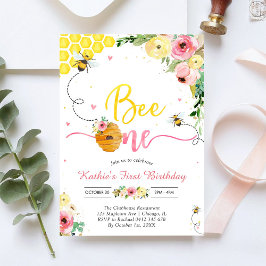 Bee One Honey Bee Girl 1st Birthday Invitation Einladung