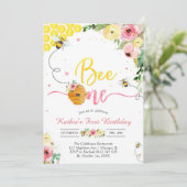 Bee One Honey Bee Girl 1st Birthday Invitation Einladung (Stehend Vorderseite)