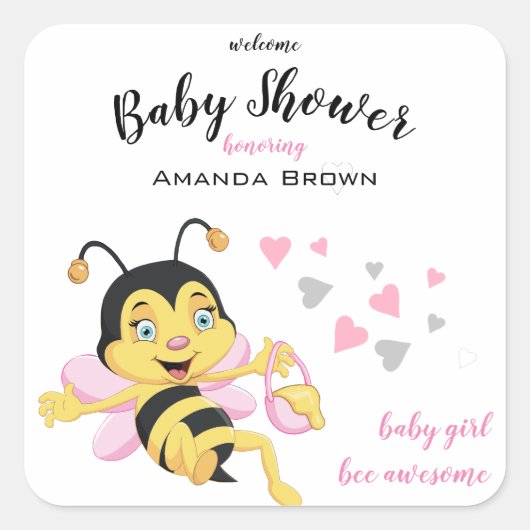 Bee Phantastisch Baby Girl Dusche | Quadratischer Aufkleber (Vorderseite)