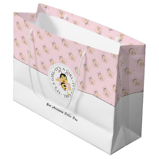 Bee Phantastisch Baby Girl | Personalisiert Monogr Große Geschenktüte (Vorderseite Schrägansicht)