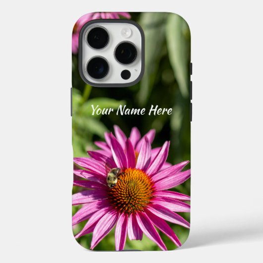 Bee & Pink Coneflower iPhone 16 Pro Case (Rückseite)