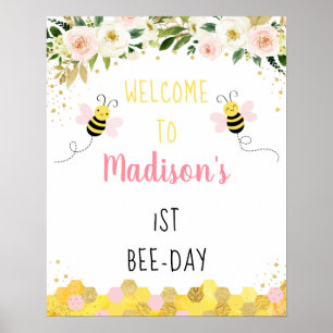 Bee Pink Gold Floral Geburtstag Bier Day Willkomme Poster