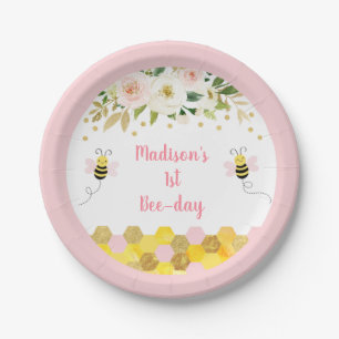 Bee Pink Gold Floral Geburtstag Pappteller