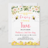 Bee Pink Gold Floral Girl Second Einladung (Vorderseite)