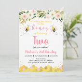 Bee Pink Gold Floral Girl Second Einladung (Stehend Vorderseite)