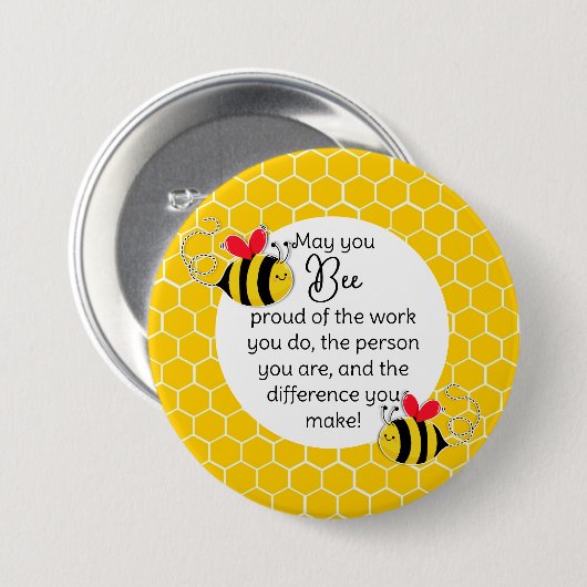 Bee Proud Teacher Bewertung Honigwabe Button (Vorne & Hinten)