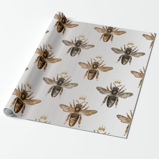 Bee Queen Honey Bronze Gray Vintag Crown Geschenkpapier (Ungerollt)