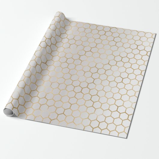 Bee Queen Honey Comb Metallic Gold Sepia Gray Geschenkpapier (Ungerollt)
