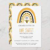 Bee Rainbow Yellow Girl Geburtstagsparty Einladung (Vorne/Hinten)