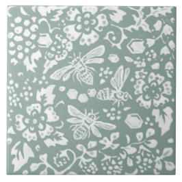Bee Sage Green Honeycomb Blumengarten Design Fliese