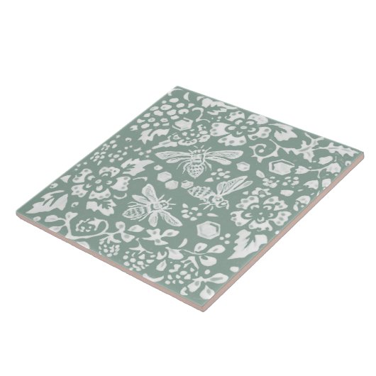 Bee Sage Green Honeycomb Blumengarten Design Fliese (Seite)