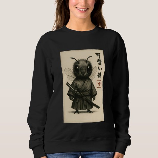 Bee Samurai Ink Art Sumi-e Style Novelty Kawaii Wo Sweatshirt (Vorderseite)
