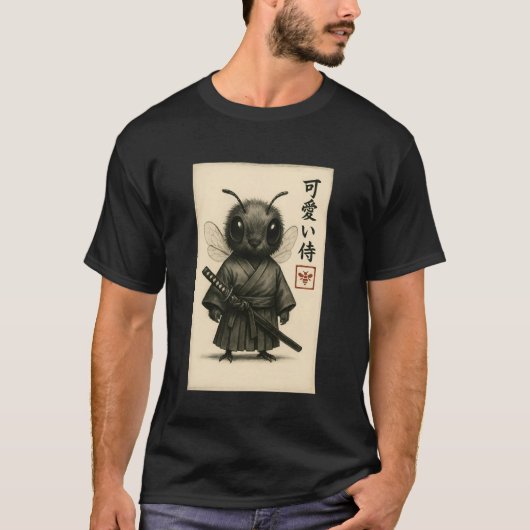 Bee Samurai Ink Art Sumi-e Style Novelty Kawaii Wo T-Shirt (Vorderseite)