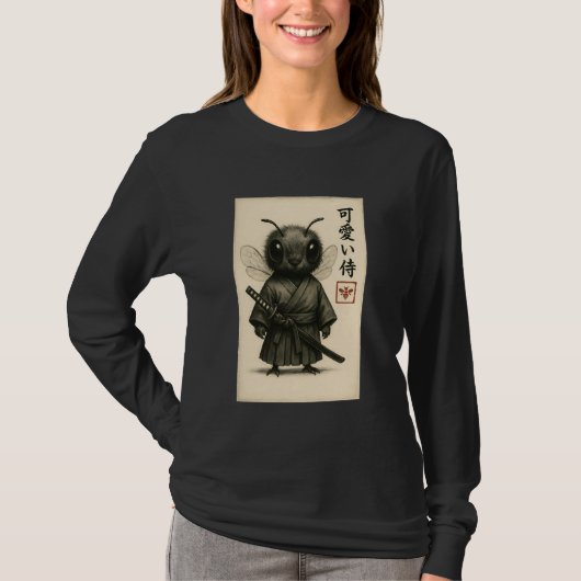 Bee Samurai Ink Art Sumi-e Style Novelty Kawaii Wo T-Shirt (Vorderseite)
