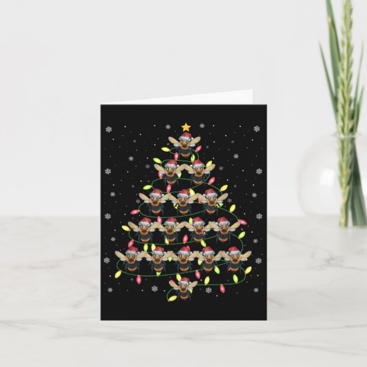 Bee Santa Christmas Tree Lights Ugly Sweater Style Karte (Vorderseite)