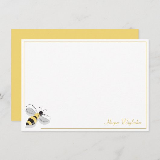 Bee Simple Border Yellow Name Note Card Mitteilungskarte (Vorne/Hinten)