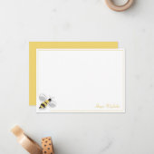 Bee Simple Border Yellow Name Note Card Mitteilungskarte (Vorderseite/Rückseite Beispiel)