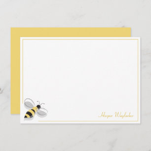 Bee Simple Border Yellow Name Note Card Mitteilungskarte