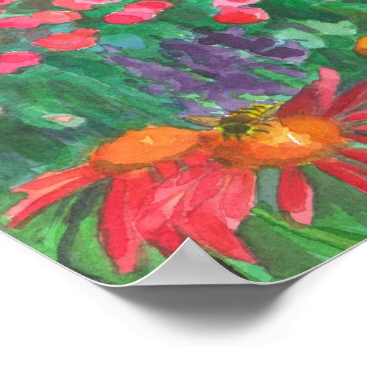 Bee Skep Coneflower Garden Poster (Ecke)