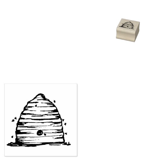 Bee Skep Honey Bees Pen and Ink Sketch Gummistempel (Stempel)