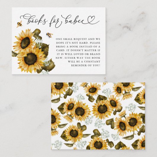 Bee Sunflower Book Request Enclosure Card Begleitkarte (Vorne/Hinten)