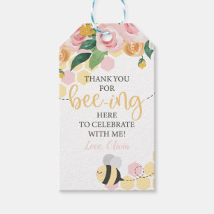 Bee Tag 1. Geburtstag floral rosa Dankeschön-Gesch Geschenkanhänger