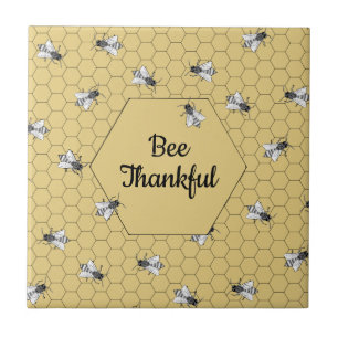 Bee Thankful Quote Light Amber Honeycomb Fliese