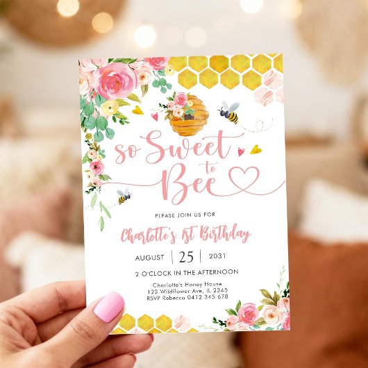 Bee Theme 1st Birthday Invitation Einladung