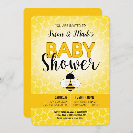 Bee Theme Baby Shower Einladung (Vorne/Hinten)