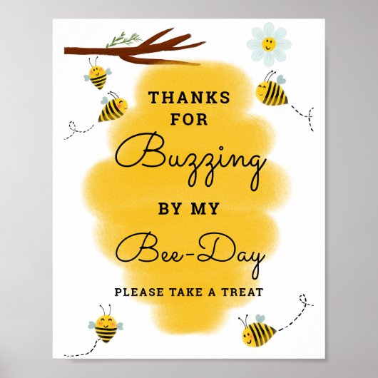 Bee Theme Birthday Party Gunst Sign | Bienentag Poster (Vorne)