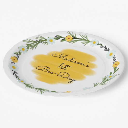 Bee Themed 1. Geburtstag Party Teller | Bienentag (Schrägansicht)