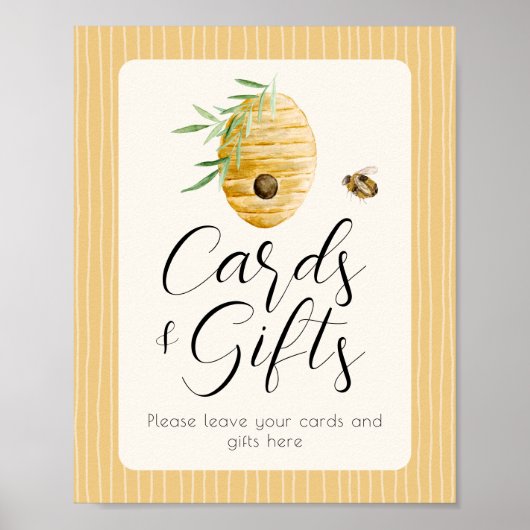 Bee Themed Cards And Gift Baby Shower Table Sign Poster (Vorne)